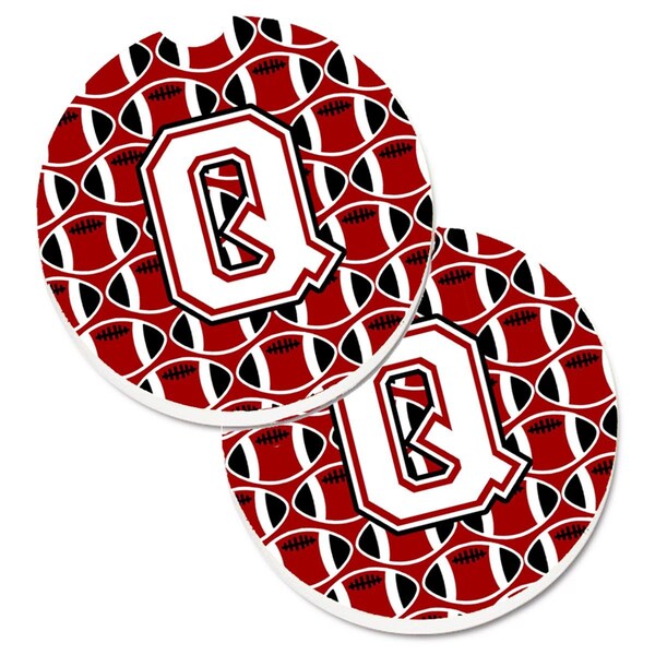 Carolines Treasures Letter Q Football Cardinal and White Set of 2 Cup Holder Car Coaster CJ1082-QCARC - main